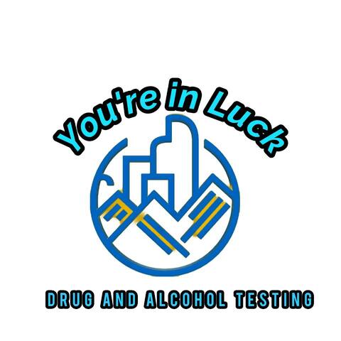 A blue and white logo with words " you 're in luck drug and alcohol testing ".